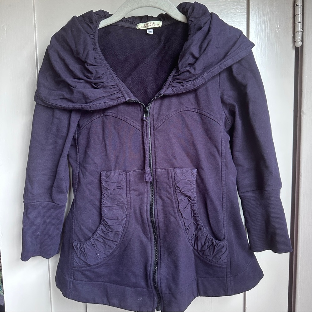 Prairie Underground 3/4 sleeve zip up hoodie - rich navy color